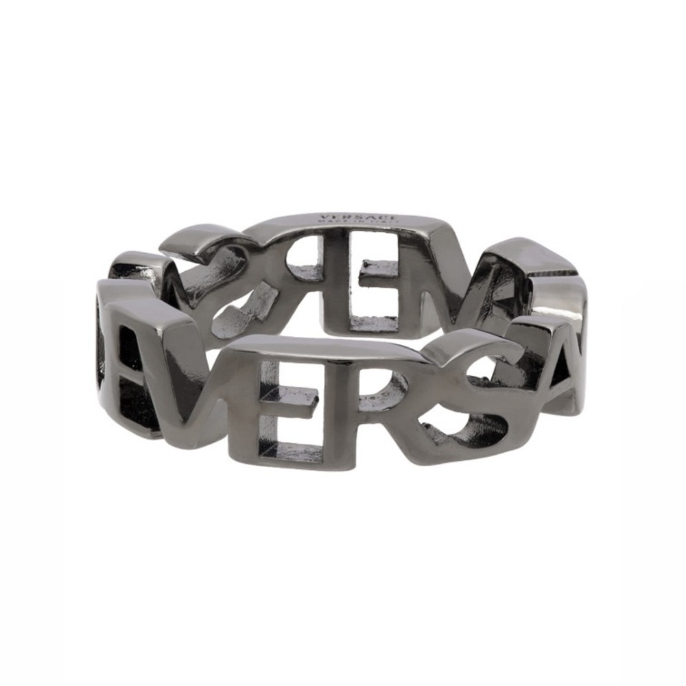 Versace Logo Gunmetal Silver Ring